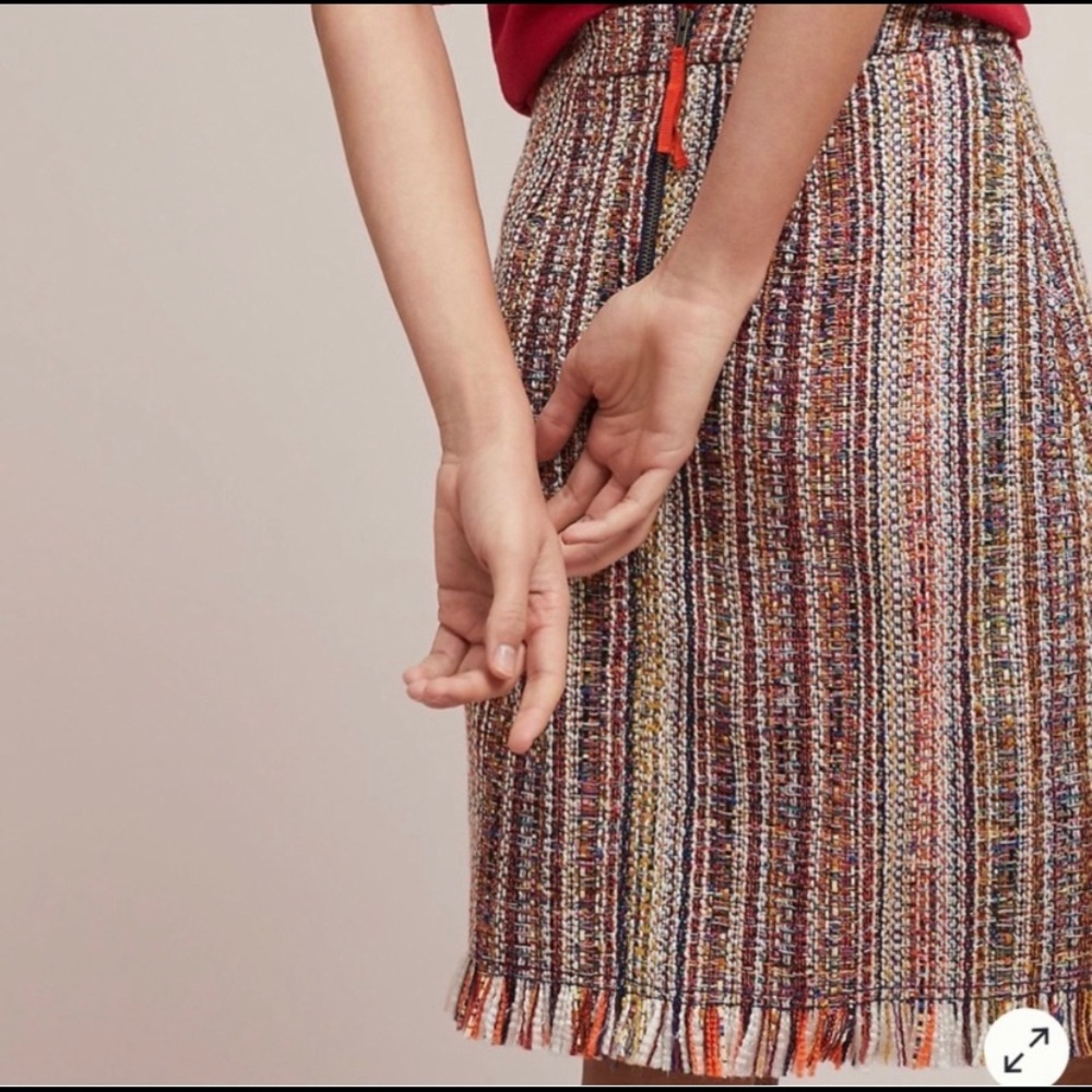 ANTHROPOLOGIE Zaira Tweed Fringe pencil skirt 0P